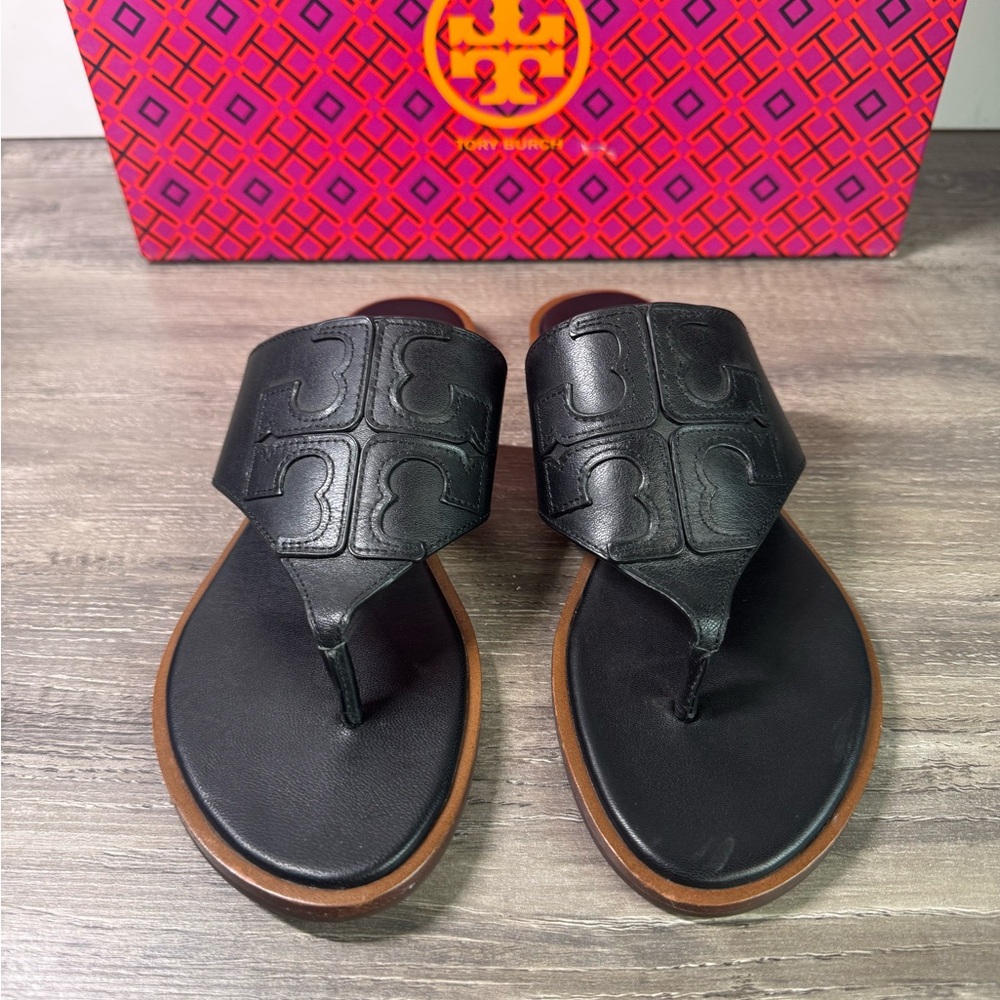 Tory Burch Jaime Full Calf Leather Black Sandals size 5.5 IMMACULATE - Picture 2 of 7